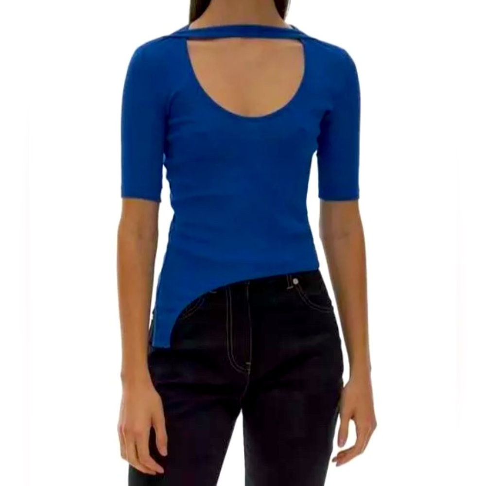 Helmut Lang Women's Blue
Rib Asymmetrical Scoop Neck top size XXS